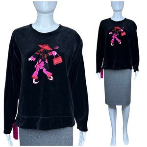 VTG Sonia Rykiel Y2K Velvet Crew Neck Sweatshirt Artsy Embroidered Applique Sz S